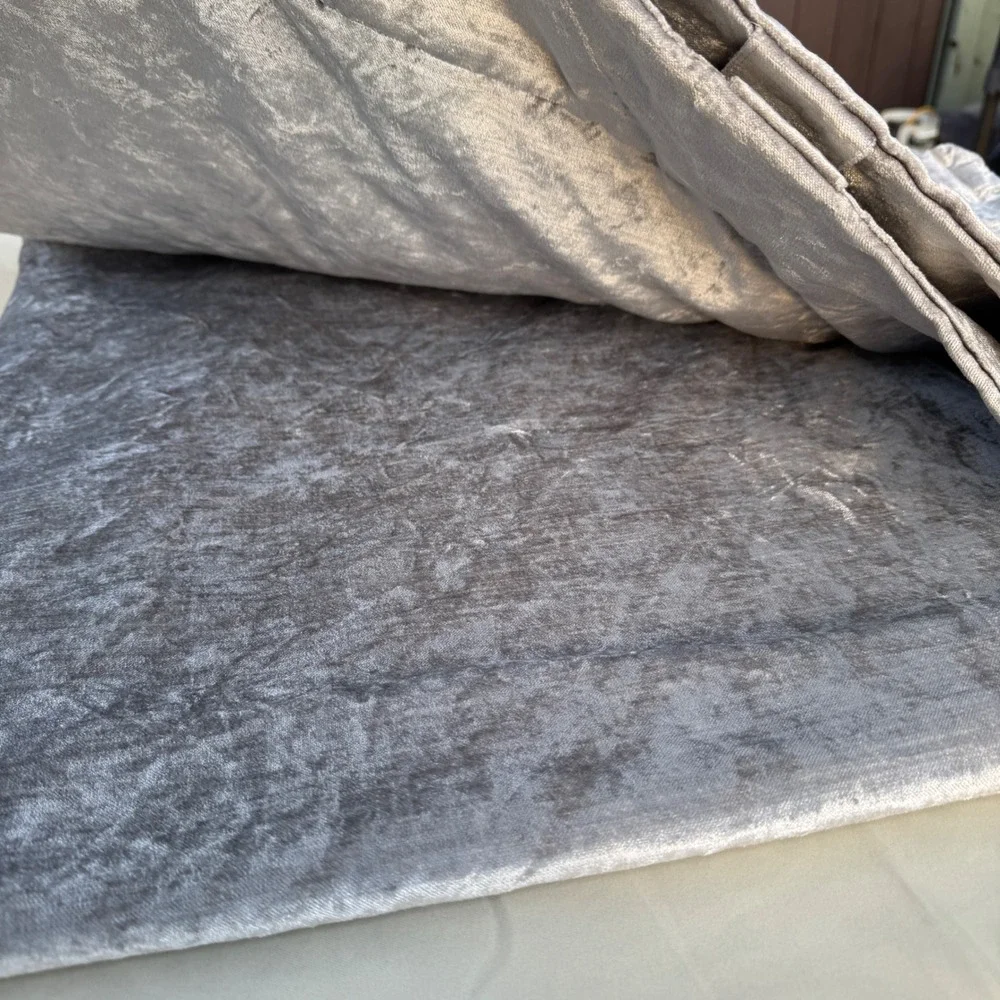 West Elm Curtain Panel 48x96 Silver Gray Crushed Velvet Rod Pocket Back Tab